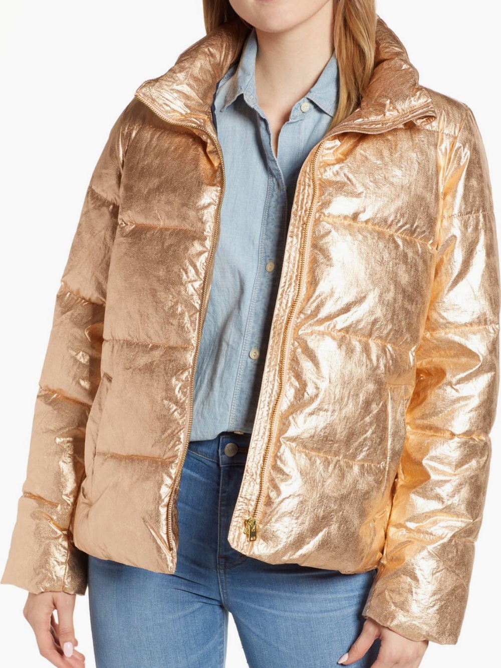 J. Crew Metallic Puffer Jacket with PrimaLoft
